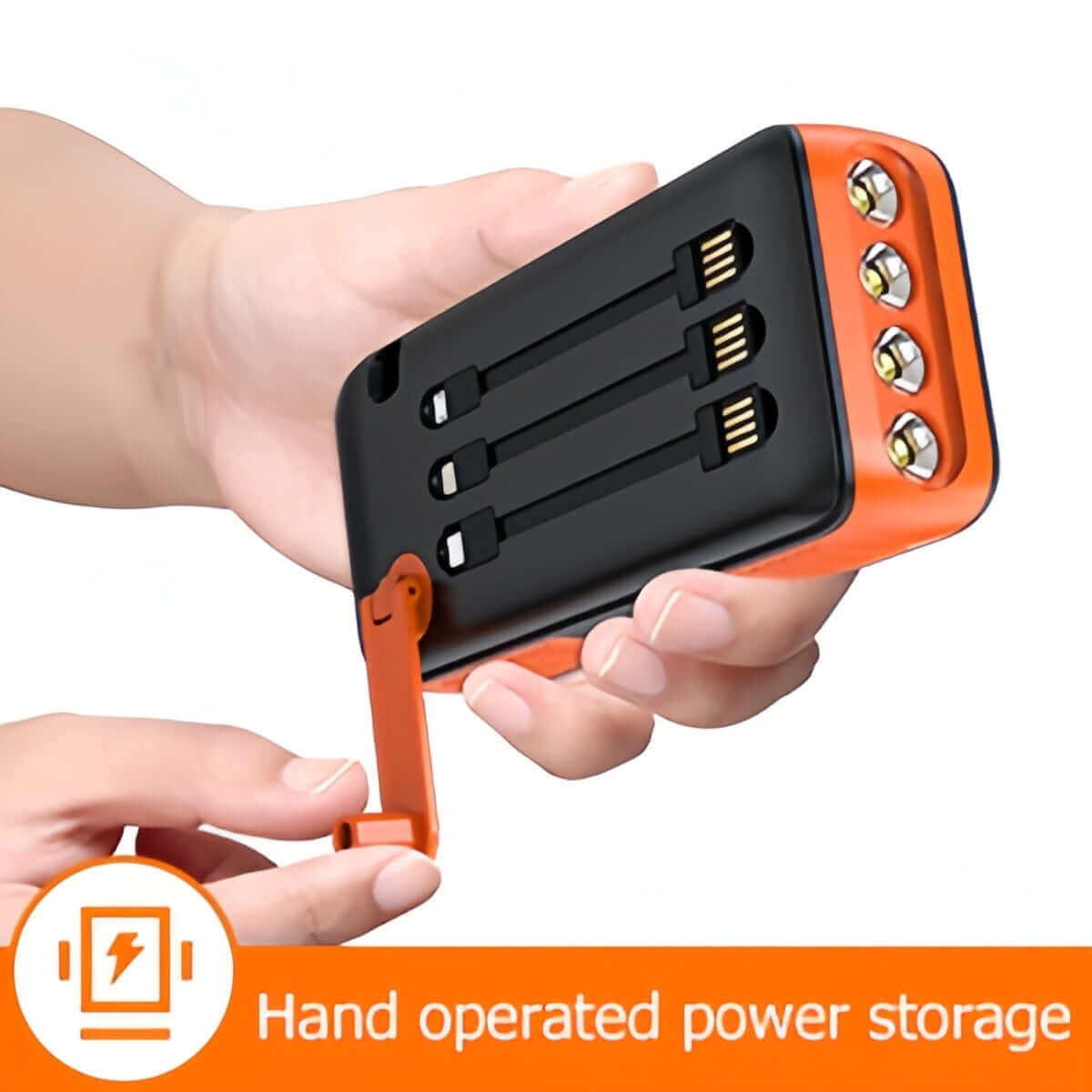 PECUWE 63200mAh Solar Power Bank, Orange, Large Capacity, 4 LED Flashlights, Hand Crank Charger, Built-in 3 Cables, USB C, for Indoor/Outdoor Activities