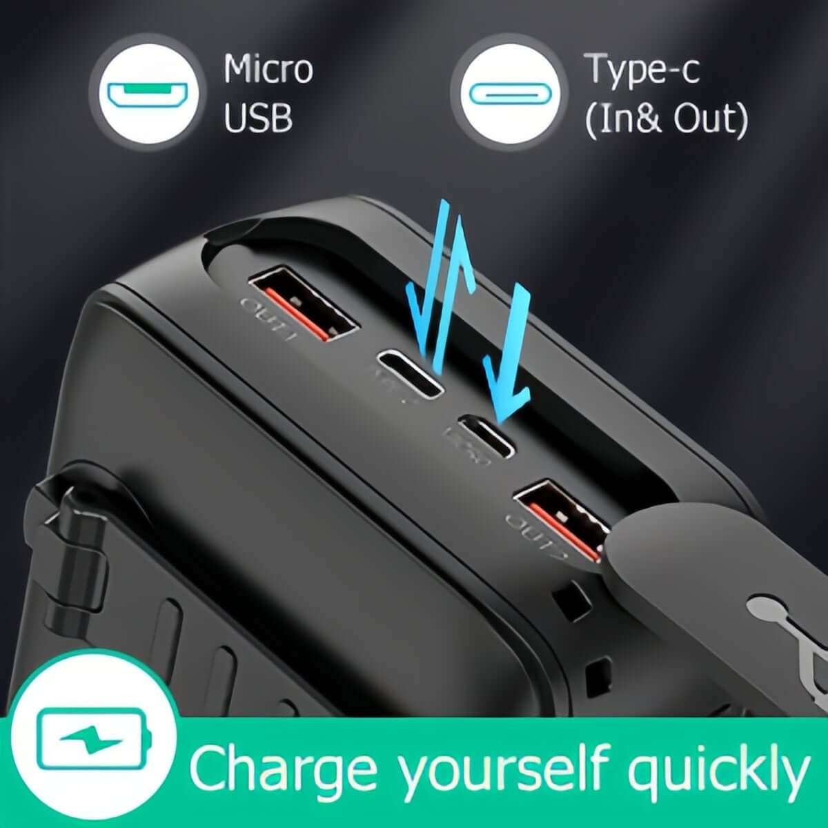 PECUWE 63200mAh Solar Power Bank,Ferrous, Large Capacity, 4 LED Flashlights, Hand Crank Charger, Built-in 3 Cables, USB C, for Indoor/Outdoor Activities