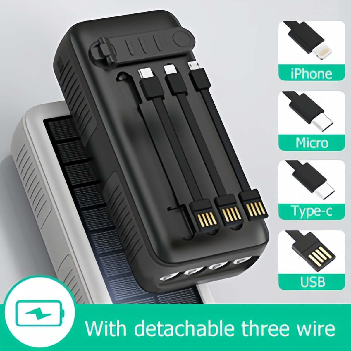PECUWE 63200mAh Solar Power Bank,Ferrous, Large Capacity, 4 LED Flashlights, Hand Crank Charger, Built-in 3 Cables, USB C, for Indoor/Outdoor Activities
