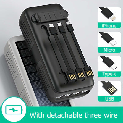 PECUWE 63200mAh Solar Power Bank,Ferrous, Large Capacity, 4 LED Flashlights, Hand Crank Charger, Built-in 3 Cables, USB C, for Indoor/Outdoor Activities