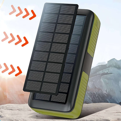 PECUWE 63200mAh Solar Power Bank, Army Green, Large Capacity, 4 LED Flashlights, Hand Crank Charger, Built-in 3 Cables, USB C, for Indoor/Outdoor Activities